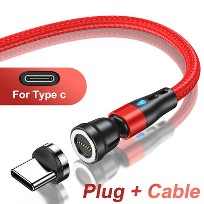 Magnetic Charging Cable — 540° Rotating 5A Fast Charge with USB-C, Lightning & Micro USB Tips