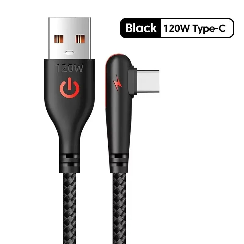 90° Right Angle USB-C Cable — 6A Fast Charging, Braided for Gaming