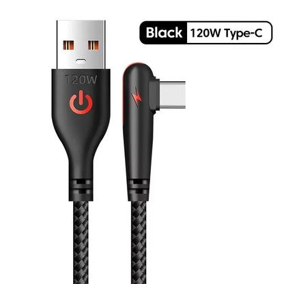 90° Right Angle USB-C Cable — 6A Fast Charging, Braided for Gaming