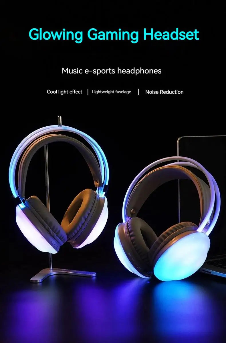 RGB Gaming Headphones — Wireless Bluetooth 5.3 Over-Ear with HD Mic