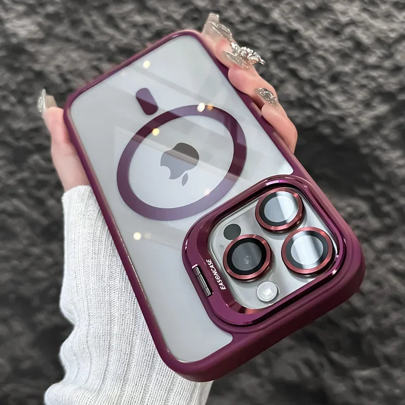 Magnetic Clear Case with Stand — MagSafe Shockproof with Camera Lens Protection