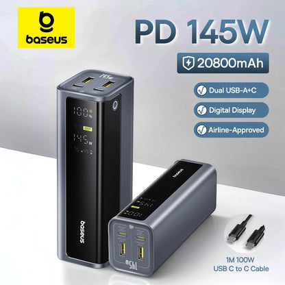 Baseus 20,800mAh Laptop Power Bank — 145W Total Output with 100W USB-C PD Fast Charging