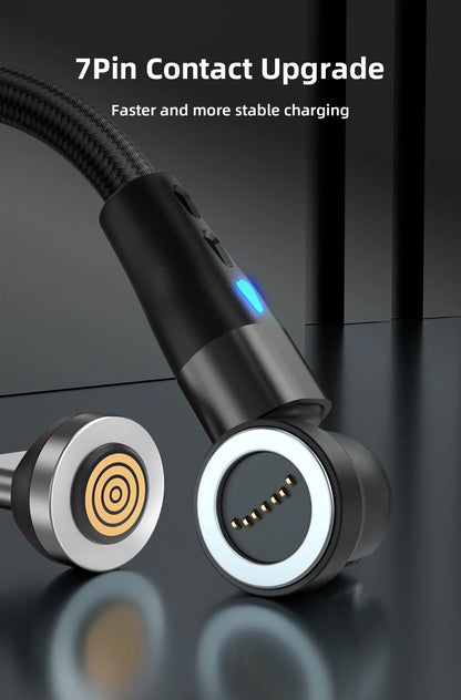Magnetic Charging Cable — 540° Rotating 5A Fast Charge with USB-C, Lightning & Micro USB Tips