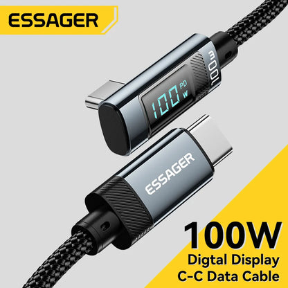 Essager 100W USB-C Cable — Right Angle with Power Display & E-Marker Chip
