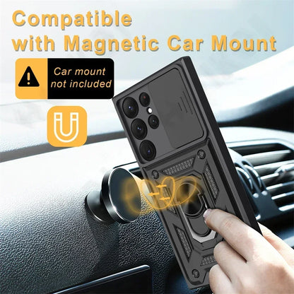 Armor Rotate Ring Stand Samsung Galaxy Case — Slide Lens Cover & Car Mount