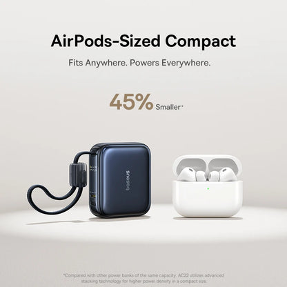 Baseus 10,000mAh Mini Power Bank — 45W Fast Charging with Built-In USB-C Cable