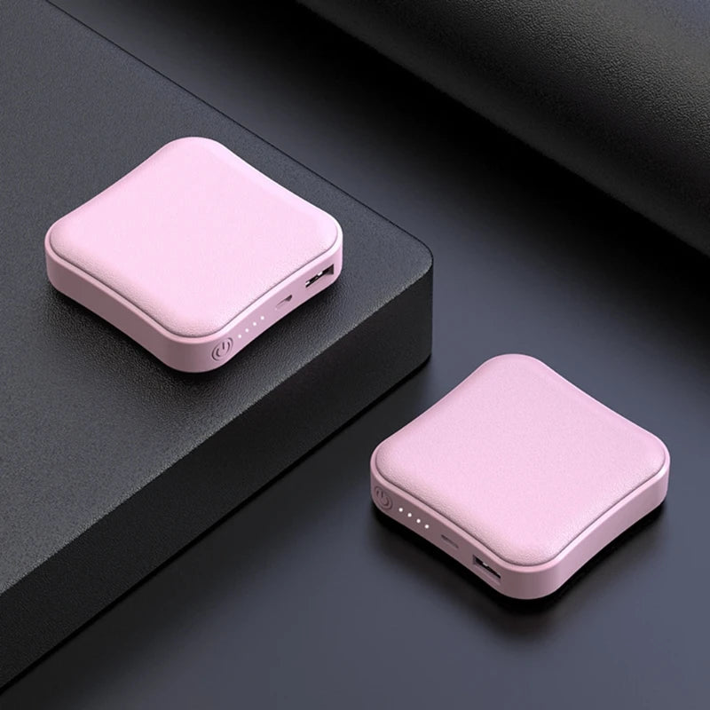 8,000mAh Mini Power Bank — Compact Portable Charger with LED Light in Pink & Black