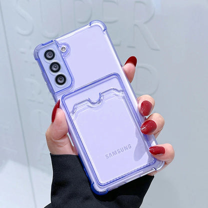 Clear Card Holder Samsung Galaxy Case — Shockproof Airbag Corner Cover