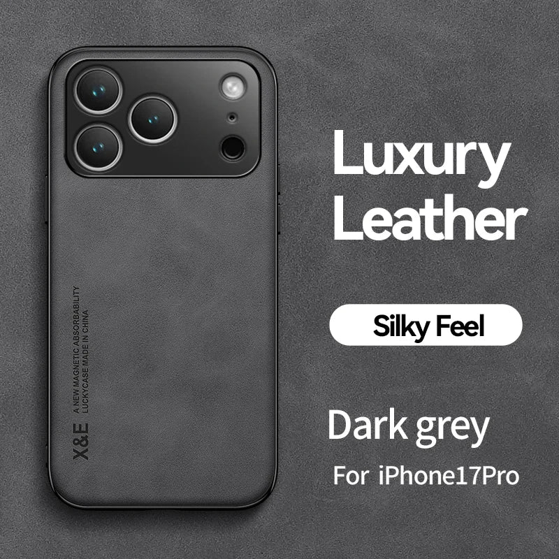 Luxury Leather iPhone Case — Magnetic with Metal Plate & Car Mount Support