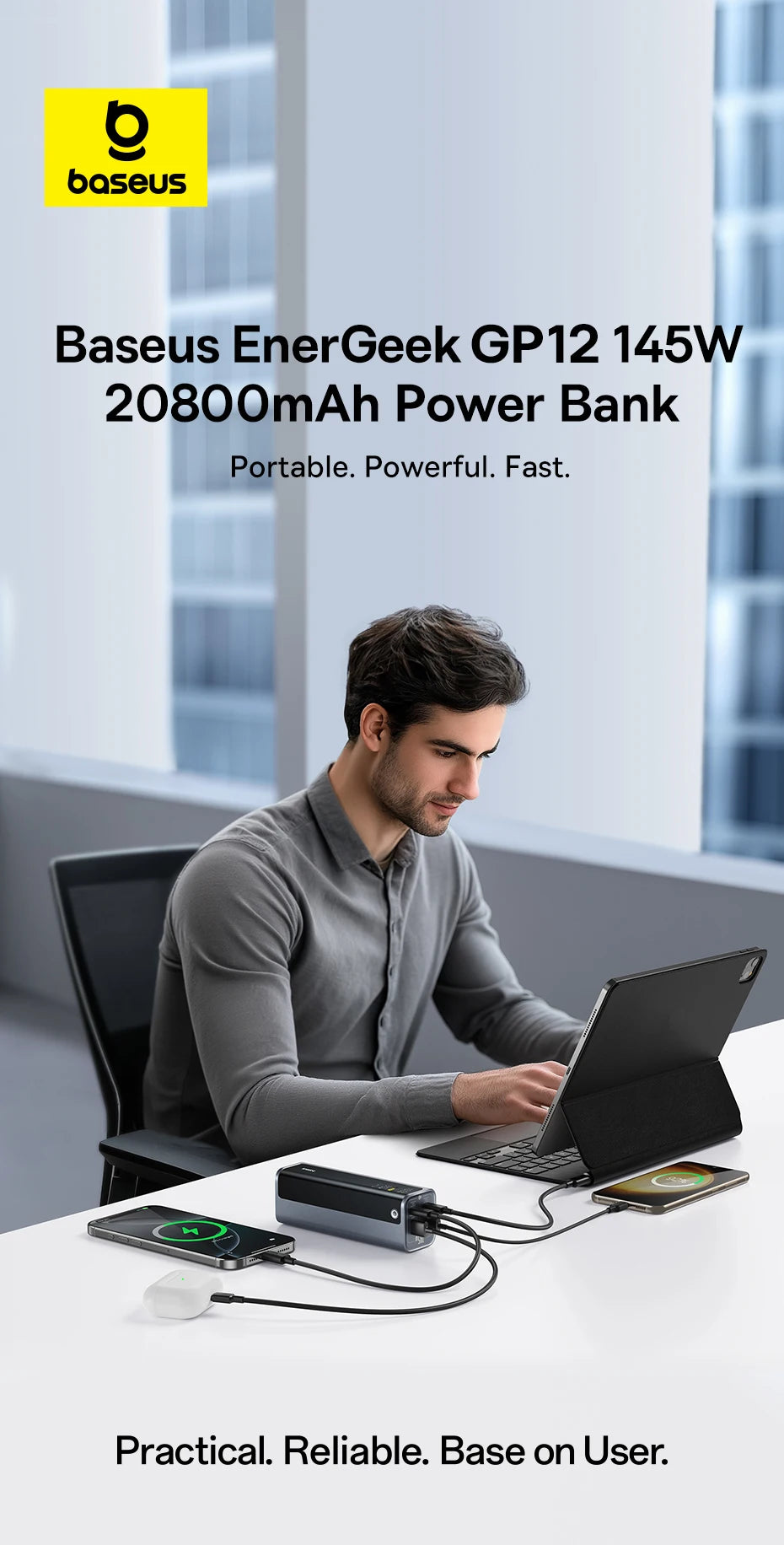 Baseus 20,800mAh Laptop Power Bank — 145W Total Output with 100W USB-C PD Fast Charging