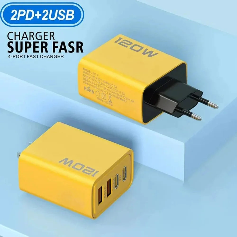 120W 4-Port USB-C Charger — PD & Quick Charge Fast Wall Adapter