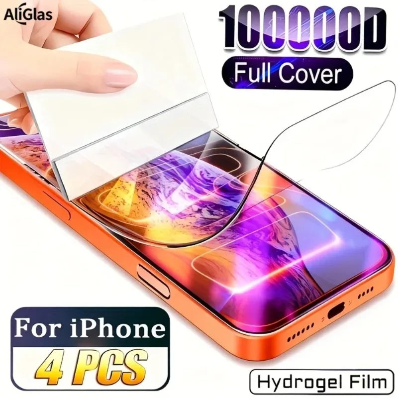 Hydrogel Screen Protector for iPhone — 4-Pack Full Cover Self-Healing Film