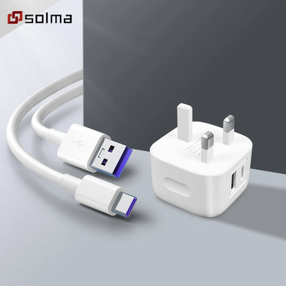 Compact UAE Plug Wall Charger — Dual Port USB-C & USB-A