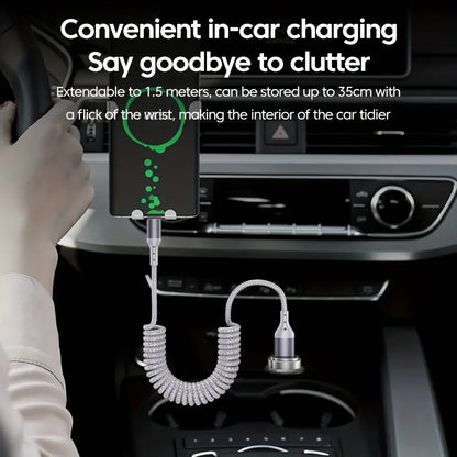 Coiled Car Charging Cable — 100W USB-C, Stretches 0.25m to 1.5m