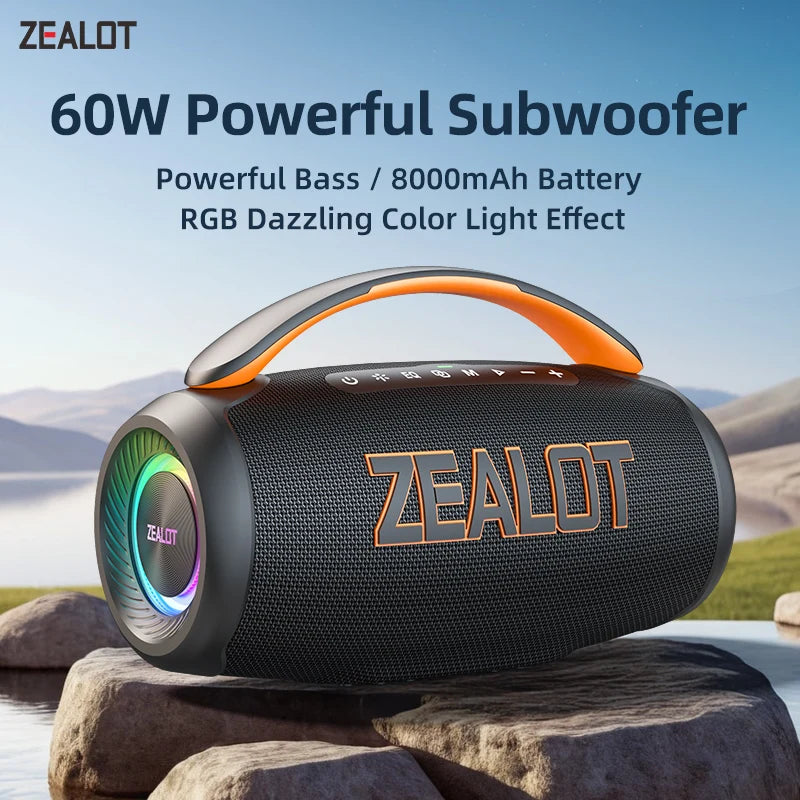 Zealot P12 Portable Bluetooth Speaker — 60W IPX6 Waterproof with Carry Handle