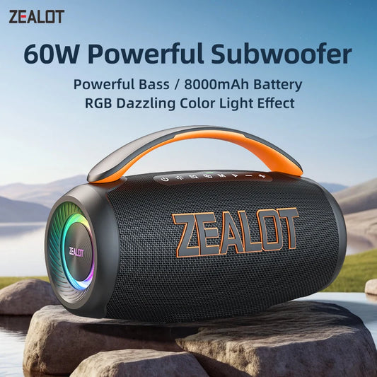 Zealot P12 Portable Bluetooth Speaker — 60W IPX6 Waterproof with Carry Handle