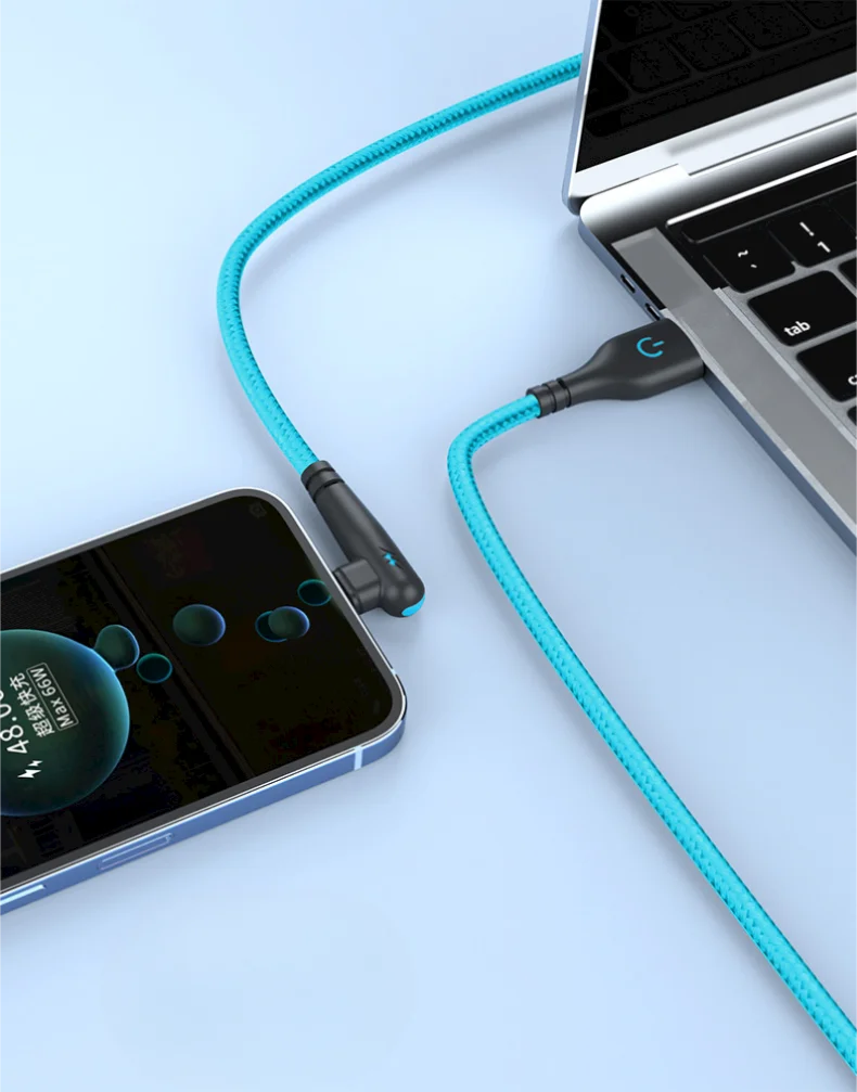 90° Right Angle USB-C Cable — 6A Fast Charging, Braided for Gaming