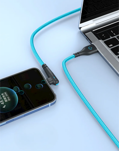 90° Right Angle USB-C Cable — 6A Fast Charging, Braided for Gaming