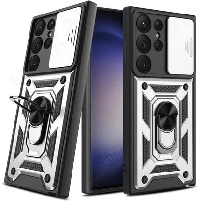 Armor Rotate Ring Stand Samsung Galaxy Case — Slide Lens Cover & Car Mount