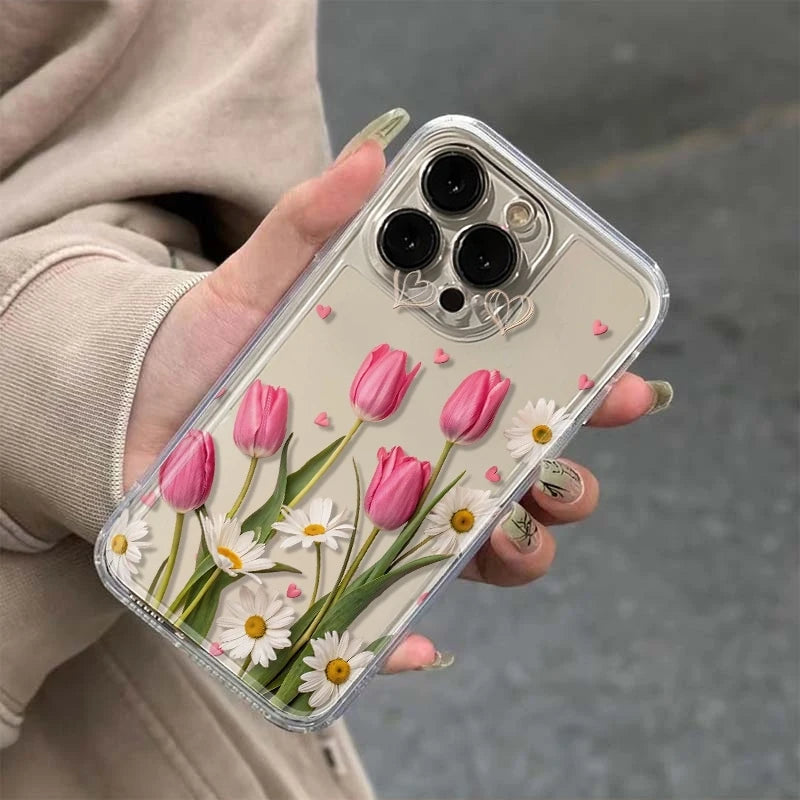 Tulip Print Clear Case — Soft TPU Floral Cover for iPhone