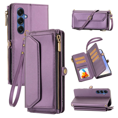 Leather Wallet Samsung Galaxy Case — Cross-Shoulder Strap & Card Slots Cover