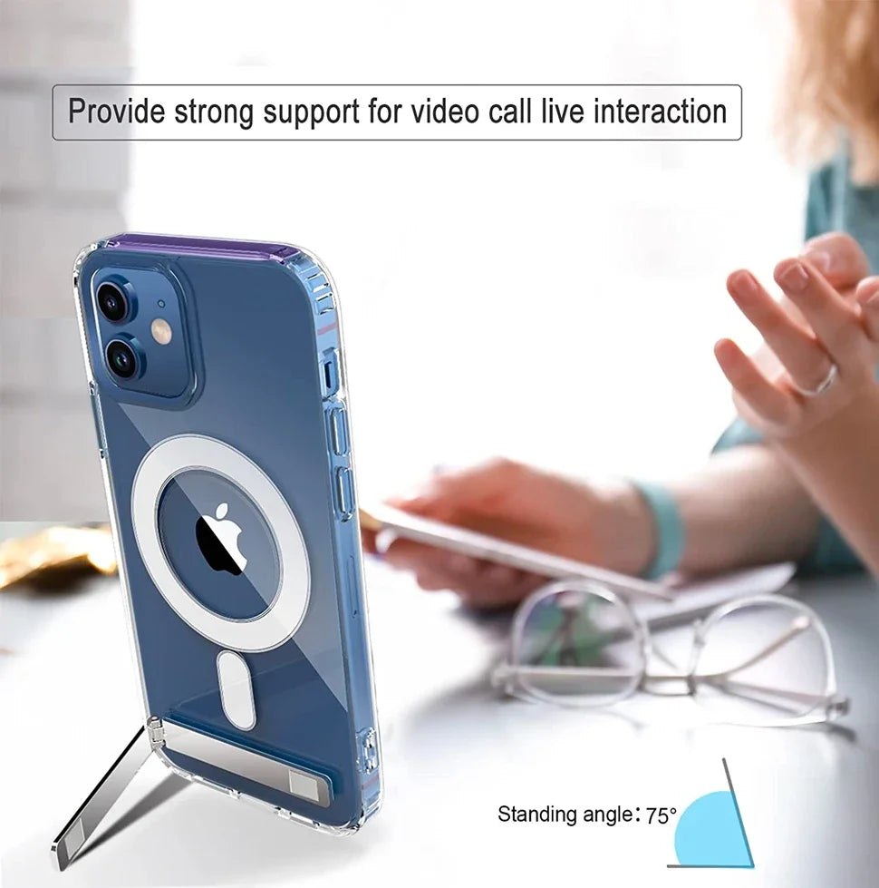 Clear MagSafe Case with Kickstand — Magnetic Wireless Charging Cover