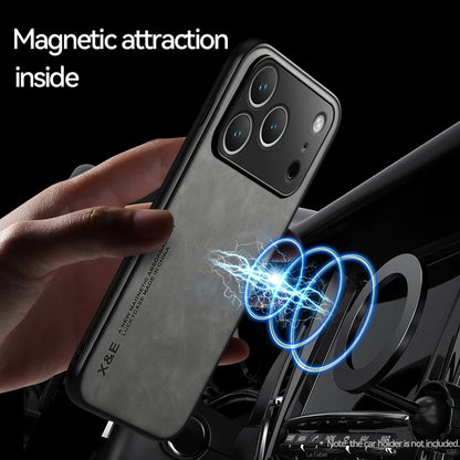 Luxury Leather iPhone Case — Magnetic with Metal Plate & Car Mount Support