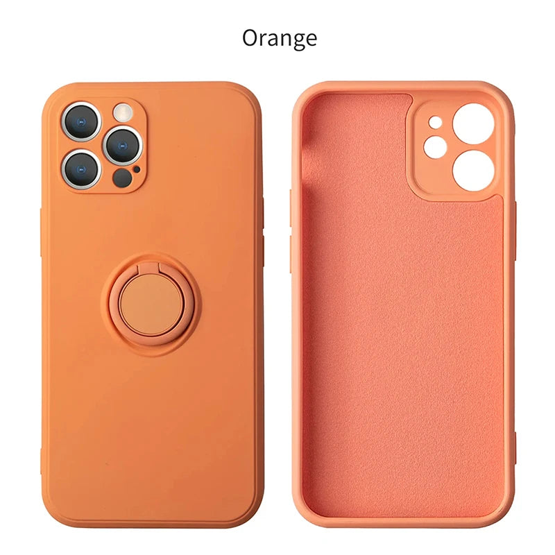 Liquid Silicone Ring Holder iPhone Case — Magnetic Bracket Shockproof Cover