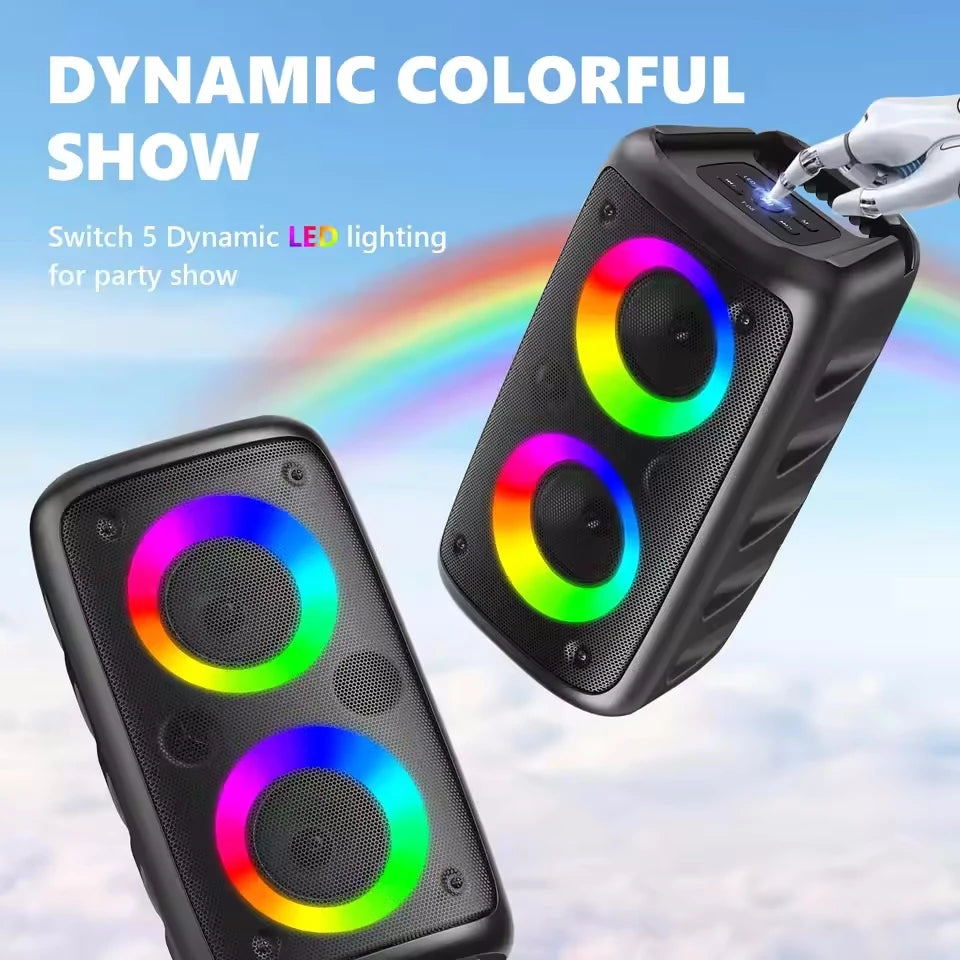 Portable Karaoke Speaker with Microphone — Bluetooth, FM Radio & LED Lights