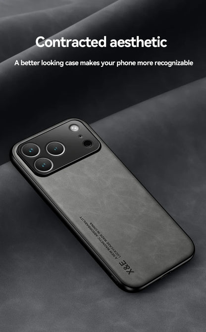 Luxury Leather iPhone Case — Magnetic with Metal Plate & Car Mount Support