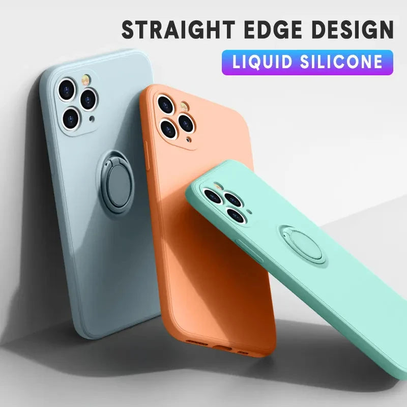 Liquid Silicone Ring Holder iPhone Case — Magnetic Bracket Shockproof Cover