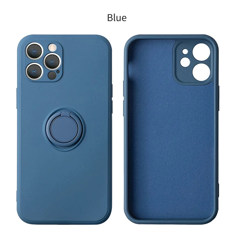 Liquid Silicone Ring Holder iPhone Case — Magnetic Bracket Shockproof Cover