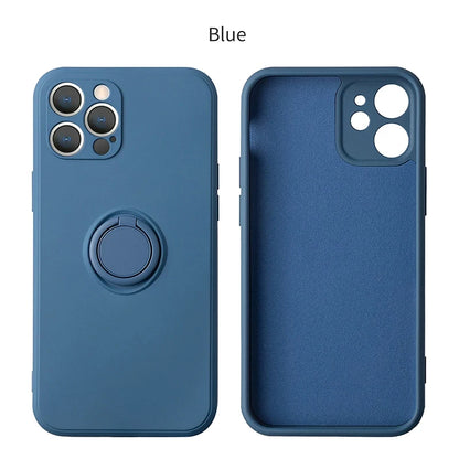 Liquid Silicone Ring Holder iPhone Case — Magnetic Bracket Shockproof Cover