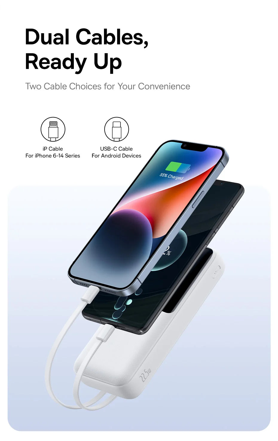 Baseus 20,000mAh Power Bank — 22.5W Fast Charging with Built-In Cables & LCD Display