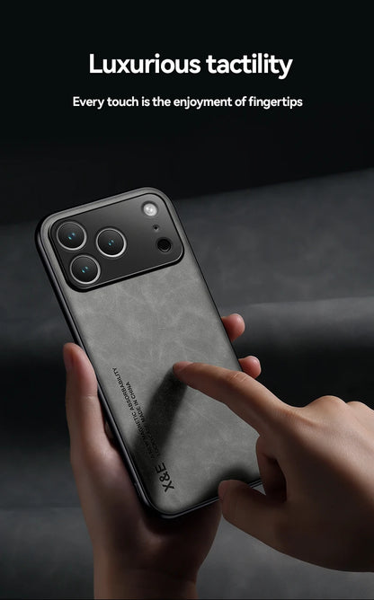 Luxury Leather iPhone Case — Magnetic with Metal Plate & Car Mount Support