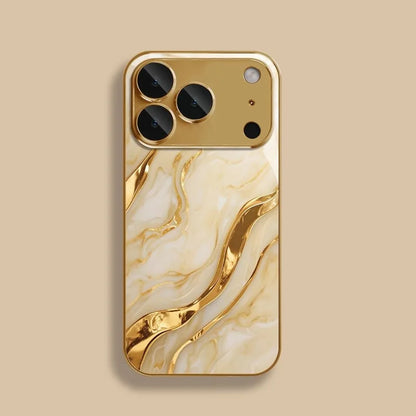 Gold Marble Tempered Glass iPhone Case — Luxury Metallic Cover