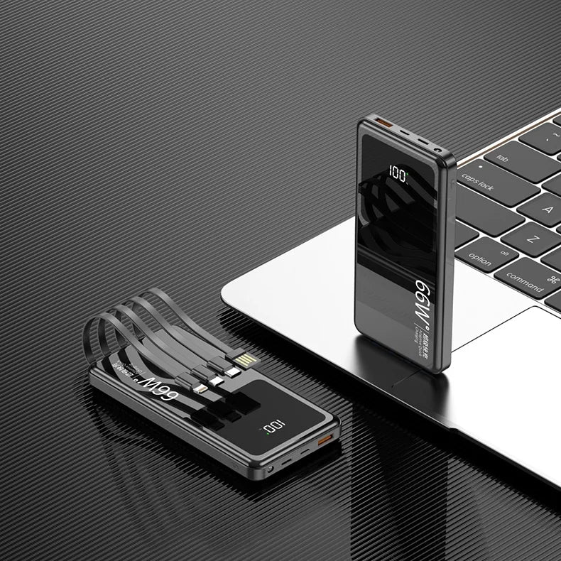 20,000mAh Power Bank with Built-In Cables — 65W PD Fast Charging & Digital Display