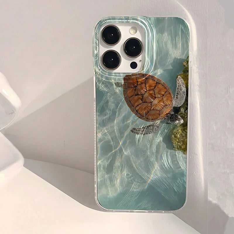 Turtle Print Case — Matte Chiffon Texture Full Coverage Cover for iPhone