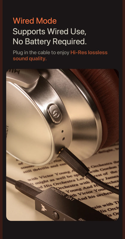 Whizzer W1S ANC Headphones — Active Noise Cancelling Bluetooth 5.3 with Wired Mode