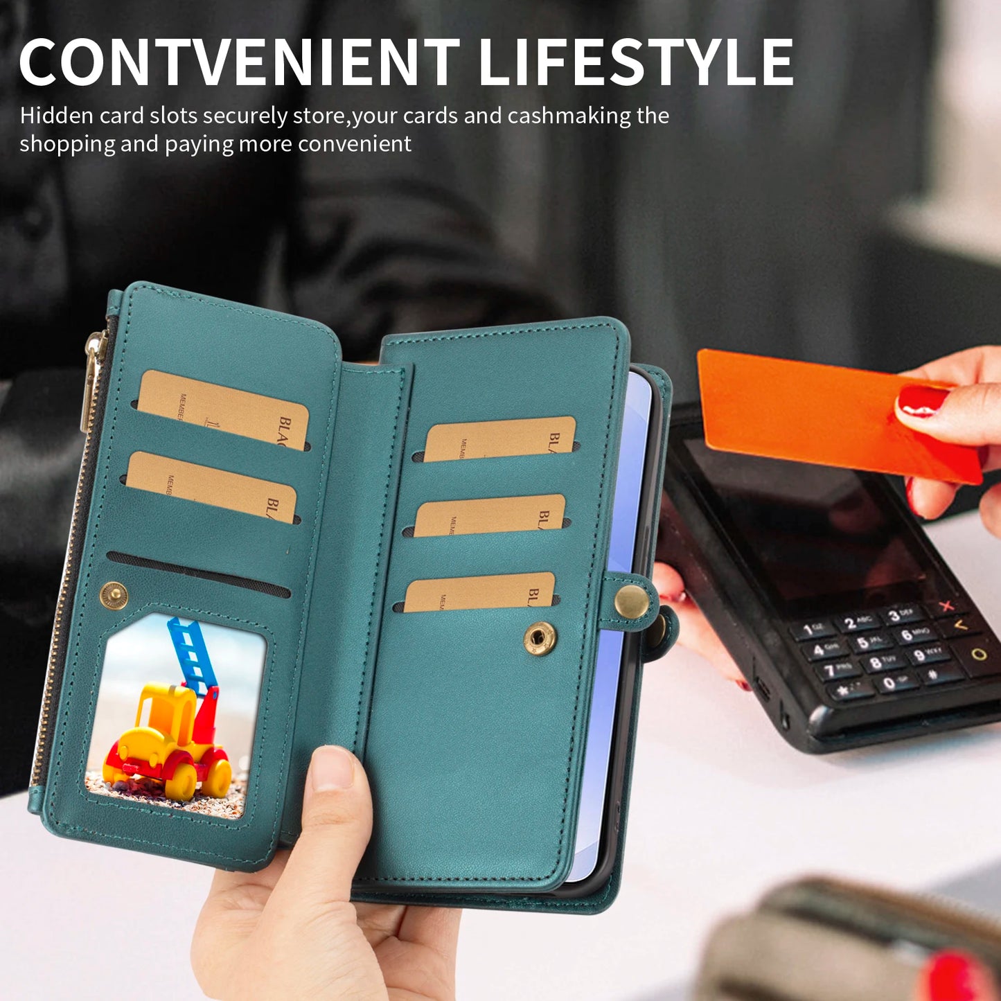 Leather Wallet Samsung Galaxy Case — Cross-Shoulder Strap & Card Slots Cover