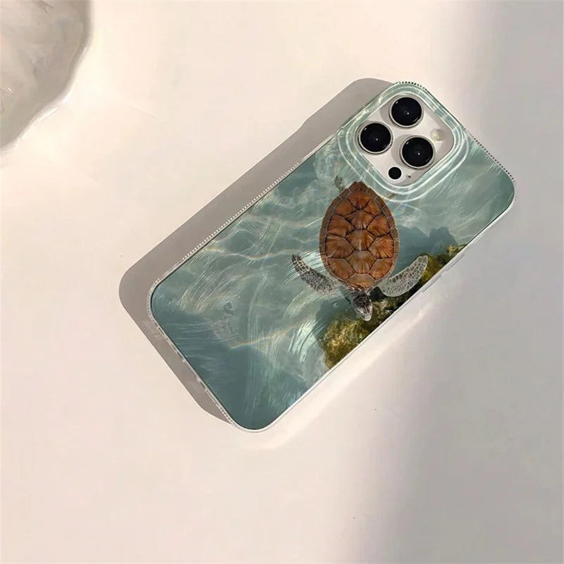 Turtle Print Case — Matte Chiffon Texture Full Coverage Cover for iPhone