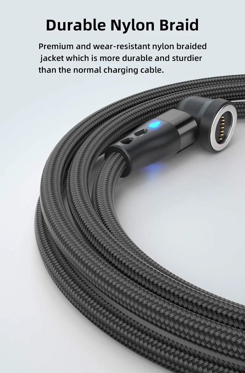Magnetic Charging Cable — 540° Rotating 5A Fast Charge with USB-C, Lightning & Micro USB Tips