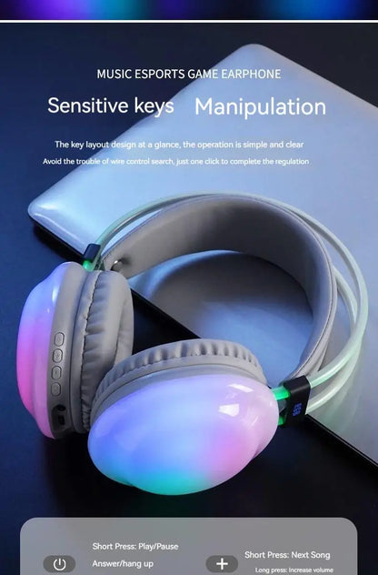 RGB Gaming Headphones — Wireless Bluetooth 5.3 Over-Ear with HD Mic