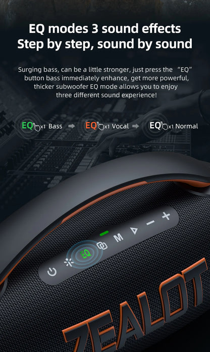 Zealot P12 Portable Bluetooth Speaker — 60W IPX6 Waterproof with Carry Handle