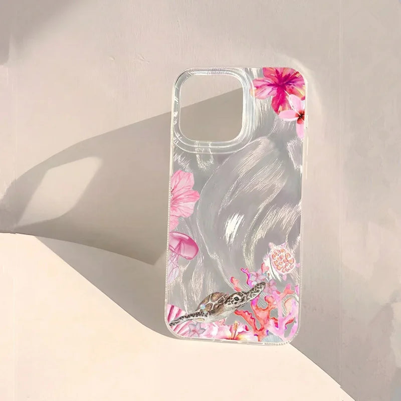 Turtle Print Case — Matte Chiffon Texture Full Coverage Cover for iPhone