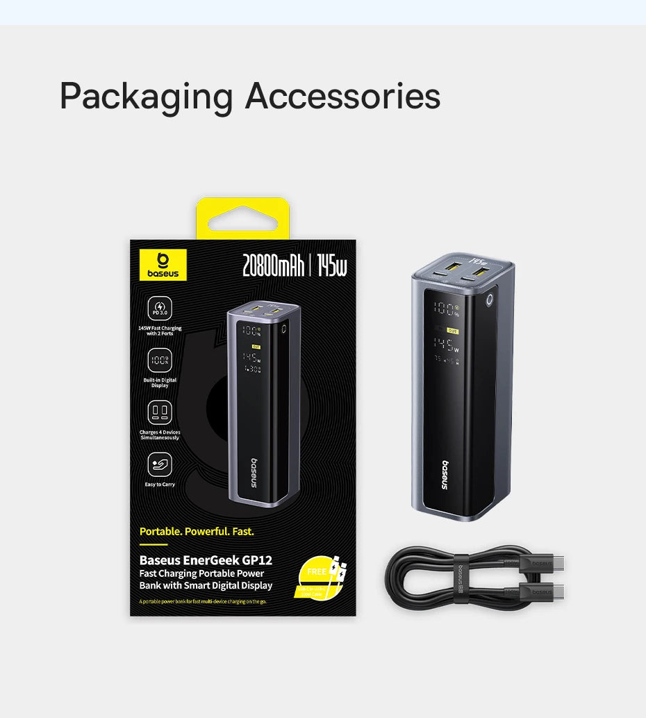 Baseus 20,800mAh Laptop Power Bank — 145W Total Output with 100W USB-C PD Fast Charging