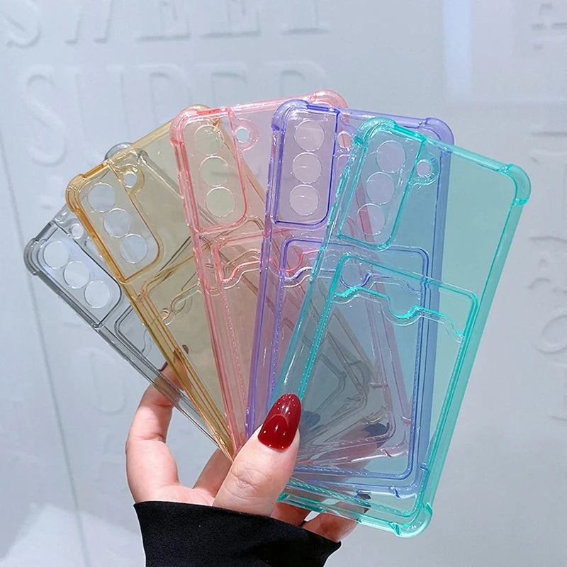 Clear Card Holder Samsung Galaxy Case — Shockproof Airbag Corner Cover