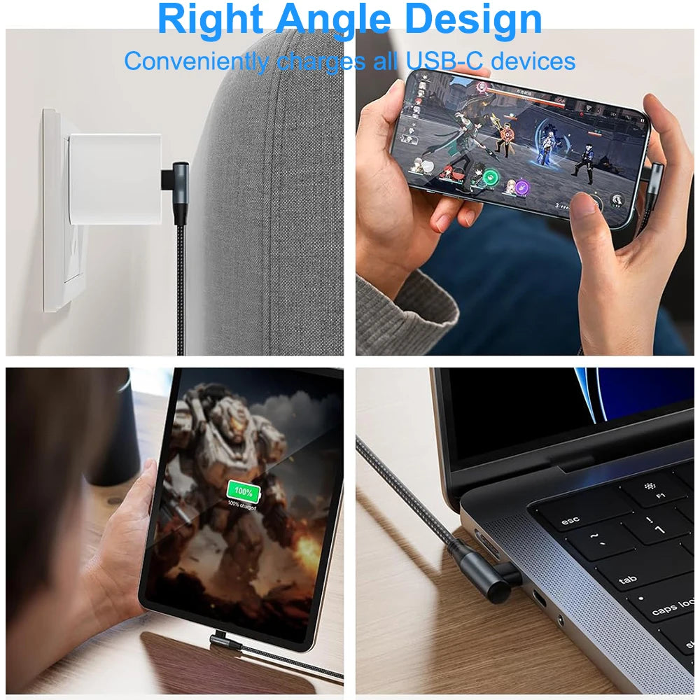 Short 90° USB-C Cable — 60W Fast Charging, Braided
