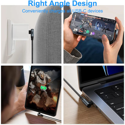 Short 90° USB-C Cable — 60W Fast Charging, Braided