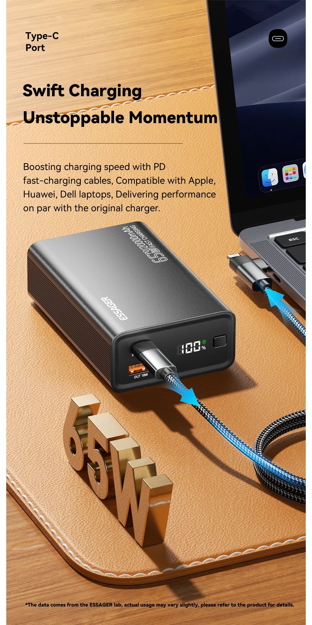 Essager 20,000mAh Power Bank — 65W PD Fast Charging for Laptops & Phones